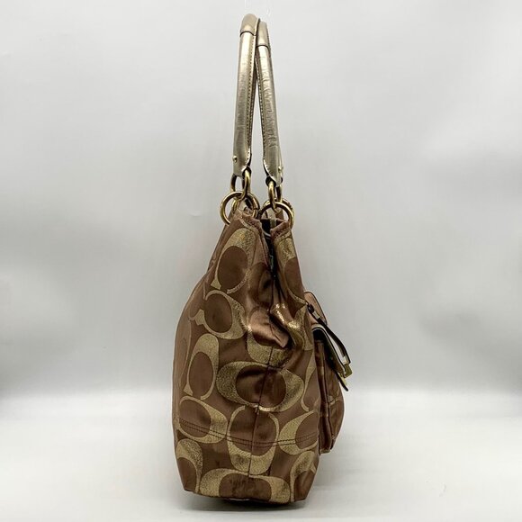 Coach Hampton Lurex Brown & Gold Canvas Shoulder Bag F15691 - Picture 3 of 12